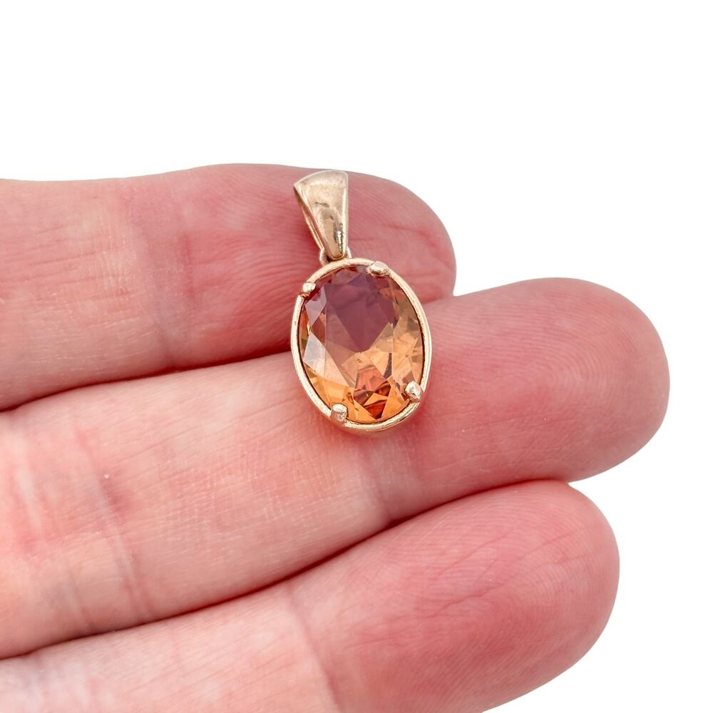 Vintage Rose Gold-Tone Sterling Silver 925 Peach Cubic Zirconia Pendant